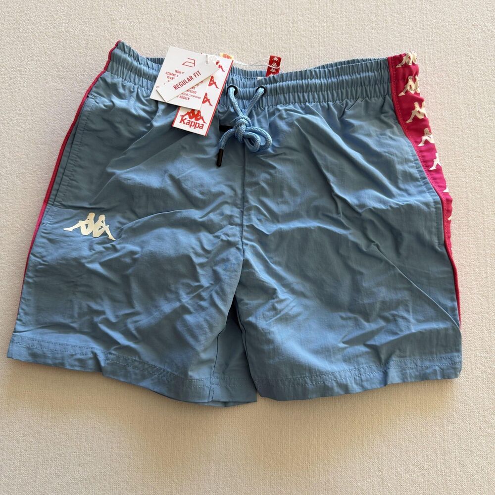 Kappa Swim Shorts Mens Small Blue Colorblock Logo Tape Drawstring Lined Mesh